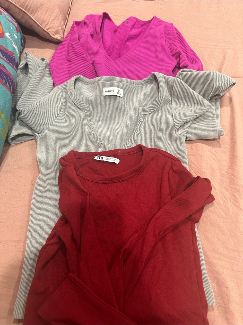 Zara Burgundy Long Sleeve Tee with Crew Neck